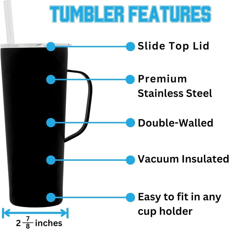 Decorvo NCAA 20 oz. Stainless Steel Tumbler with Handle - Officially Licensed Double Walled Insulated Roadie with Slide Lid and Straw (Vanderbilt Logo - Black) - Image 4